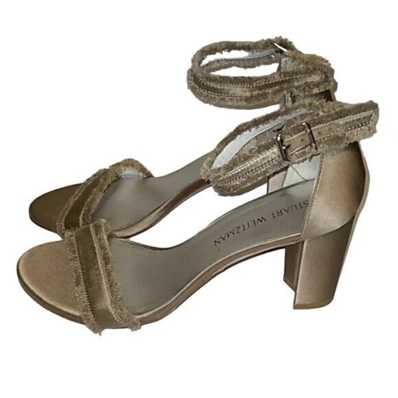 Stuart Weitzman Tan Satin Evening Sandals - Picture 1 of 6